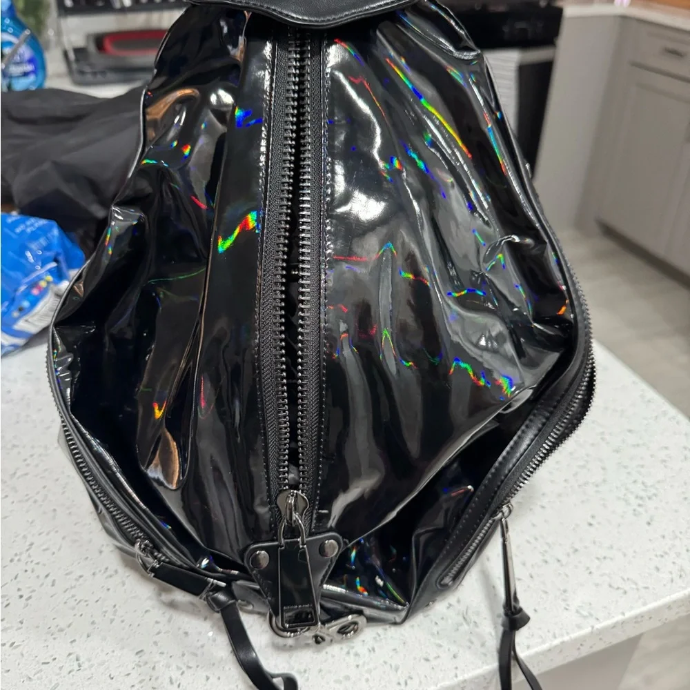 Glossy Black Holographic Accent Women's Backpack